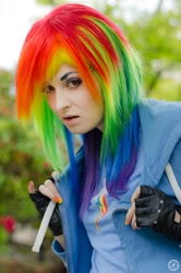 Size: 636x960 | Tagged: safe, artist:mugggy, rainbow dash, human, cosplay, irl, irl human, photo, solo