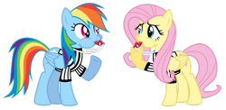 Size: 1024x498 | Tagged: safe, artist:masem, fluttershy, rainbow dash, pegasus, pony, blowing, blowing whistle, puffy cheeks, rainblow dash, rainbow dashs coaching whistle, referee, referee rainbow dash, simple background, transparent background, whistle, whistle necklace