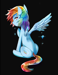 Size: 800x1031 | Tagged: safe, artist:tzc, derpibooru import, rainbow dash, crystal pony, pegasus, pony, amputation, backwards cutie mark, broken wing, crying, crystallized, solo