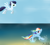 Size: 1024x931 | Tagged: safe, artist:rulette, rainbow dash, soarin', pegasus, pony, beach, female, male, shipping, soarindash, straight, water