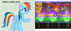 Size: 2032x884 | Tagged: safe, rainbow dash, pegasus, pony, billboard, grammar error, redundant, slamscape