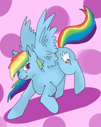 Size: 1024x1280 | Tagged: safe, artist:logicalxxxnonsense, rainbow dash, pegasus, pony, blushing, solo, spread wings, wink