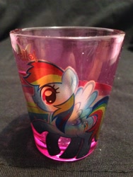 Size: 2448x3264 | Tagged: safe, rainbow dash, pegasus, pony, blue coat, collectible, female, mare, multicolored mane, shot glass, solo, spencer's