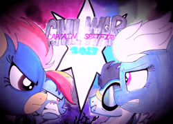 Size: 1024x738 | Tagged: safe, artist:zephyrshy, derpibooru import, fleetfoot, rainbow dash, soarin', spitfire, pegasus, pony, angry, captain america: civil war, civil war, clothes, crossover, marvel, marvel comics, wonderbolts, wonderbolts uniform