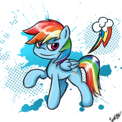 Size: 1024x1024 | Tagged: safe, artist:kupomoty, derpibooru import, rainbow dash, pegasus, pony, blue coat, female, mare, multicolored mane, simple background, solo, white background, wings