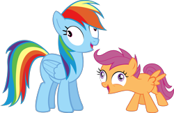 Size: 7735x5000 | Tagged: safe, artist:bobbatron808, artist:kimberlythehedgie, artist:moongazeponies, derpibooru import, rainbow dash, scootaloo, pegasus, pony, fall weather friends, newbie dash, absurd resolution, derp, exploitable meme, i didn't listen, image macro, meme, rainbow dash is best facemaker, rainbow derp, scootaderp, simple background, transparent background, vector