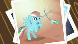 Size: 1280x720 | Tagged: safe, screencap, rainbow dash, bird, hummingbird, pegasus, pony, may the best pet win, cute, dashabetes, epee, female, fencing, hilarious in hindsight, mare, martial arts, mouth hold, photo, rainbow sass, rapier, sword, warrior dash, weapon