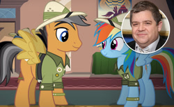 Size: 612x380 | Tagged: safe, derpibooru import, quibble pants, rainbow dash, human, stranger than fan fiction, clothes, cosplay, costume, daring do and the riddle of the sphinx, irl, irl human, patton oswalt, photo