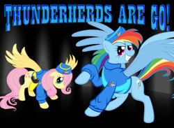 Size: 4456x3267 | Tagged: safe, artist:qtmarx, derpibooru import, fluttershy, rainbow dash, pegasus, pony, crossover, thunderbirds, thunderherds