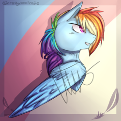 Size: 1024x1024 | Tagged: safe, artist:crazycoolcats, derpibooru import, rainbow dash, pegasus, pony, bust, grin, nose wrinkle, portrait, smiling, solo