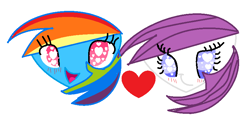 Size: 828x380 | Tagged: safe, artist:horte98, rainbow dash, rarity, pegasus, pony, unicorn, alternate hairstyle, blushing, female, heart, heart eyes, lesbian, raridash, shipping