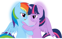 Size: 9422x6000 | Tagged: safe, artist:serenawyr, rainbow dash, twilight sparkle, twilight sparkle (alicorn), alicorn, pegasus, pony, absurd resolution, blushing, female, hug, lesbian, mare, shipping, twidash