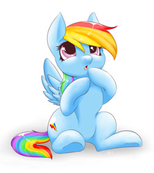 Size: 1319x1488 | Tagged: safe, artist:bubble kitten17, rainbow dash, pegasus, pony, :o, cute, dashabetes, looking up, sitting, solo, underhoof