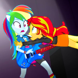 Size: 465x465 | Tagged: safe, derpibooru import, screencap, rainbow dash, sunset shimmer, equestria girls, rainbow rocks, cropped