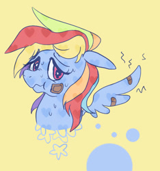 Size: 504x539 | Tagged: safe, artist:cocoaowls, rainbow dash, pegasus, pony, bandaid, injured, solo