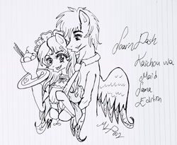 Size: 1280x1049 | Tagged: safe, artist:moonlightprincess002, derpibooru import, rainbow dash, soarin', pegasus, pony, crossover, crossover shipping, female, lined paper, male, shipping, soarindash, straight, traditional art