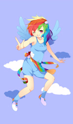 Size: 1570x2660 | Tagged: safe, artist:flora, rainbow dash, human, humanized, light skin, pixiv, solo, winged humanization