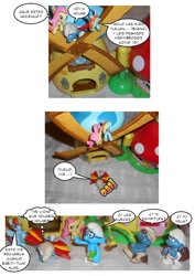 Size: 793x1122 | Tagged: safe, derpibooru import, fluttershy, rainbow dash, pegasus, pony, comic:visitas a la aldea pitufa, brainy smurf, comic, crossover, fisher smurf, flying smurf, sailor smurf, smurf village, smurfs, spanish