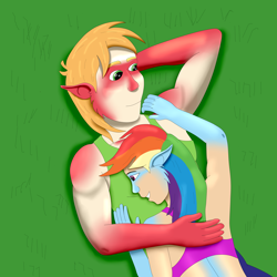 Size: 4000x4000 | Tagged: safe, artist:allonsbro, derpibooru import, big macintosh, rainbow dash, human, armpits, eared humanization, female, human coloration, humanized, male, pony coloring, rainbowmac, shipping, straight