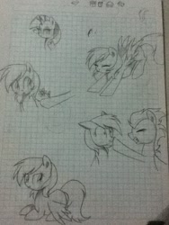 Size: 720x960 | Tagged: safe, artist:darkynez, derpibooru import, rainbow dash, rarity, soarin', pegasus, pony, unicorn, boop, cute, female, graph paper, lined paper, male, shipping, soarindash, straight, traditional art