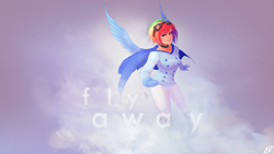 Size: 1920x1080 | Tagged: safe, artist:jave-the-13, artist:spittfireart, rainbow dash, human, cape, clothes, goggles, humanized, light skin, solo, vector, wallpaper, winged humanization, wings