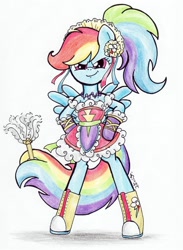 Size: 900x1232 | Tagged: safe, artist:oriwhitedeer, derpibooru import, rainbow dash, pegasus, pony, bipedal, clothes, converse, maid, rainbow dash always dresses in style, shoes, sneakers, solo