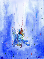 Size: 1569x2087 | Tagged: safe, artist:frostykat13, rainbow dash, pegasus, pony, eyes closed, falling, solo, traditional art, watercolor painting