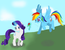 Size: 4400x3400 | Tagged: safe, artist:afrangos, derpibooru import, rainbow dash, rarity, pegasus, pony, unicorn, blushing, female, flower, lesbian, mare, raridash, rose, shipping