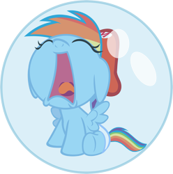 Size: 6345x6396 | Tagged: safe, artist:fineprint-mlp, derpibooru import, rainbow dash, pegasus, pony, absurd resolution, alpha channel, baby, baby dash, baby mario, baby pony, bubble, cap, crossover, crying, cute, dashabetes, diaper, female, filly, foal, hat, mario hat, mario's hat, simple background, solo, spread wings, super mario bros., transparent background, vector, wings, yoshi's island, younger