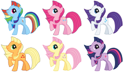 Size: 2010x1170 | Tagged: safe, artist:colossalstinker, color edit, derpibooru import, applejack, fluttershy, pinkie pie, rainbow dash, rarity, star swirl, twilight sparkle, earth pony, pony, mane six, palette swap, recolor