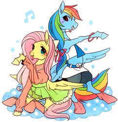 Size: 600x618 | Tagged: safe, artist:pasikon, fluttershy, rainbow dash, pegasus, pony, clothes, female, mare, wings