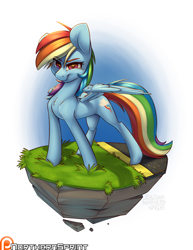 Size: 1024x1325 | Tagged: safe, artist:northernsprint, derpibooru import, rainbow dash, pegasus, pony, dirt cube, patreon, patreon logo, simple background, solo, white background