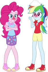 Size: 3575x5337 | Tagged: safe, artist:osipush, derpibooru import, pinkie pie, rainbow dash, equestria girls, absurd resolution, clothes, commission, crossed arms, duo, freezing fetish, frozen, icicle, shoes, shorts, skirt, sneakers, snow