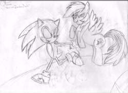 Size: 2340x1701 | Tagged: safe, artist:firephantasma, derpibooru import, rainbow dash, pegasus, pony, crossover, sonic the hedgehog, sonic the hedgehog (series), traditional art