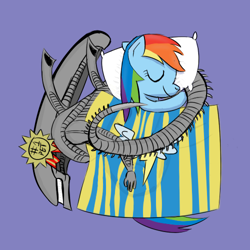 Size: 500x500 | Tagged: safe, artist:f00fdramon, rainbow dash, alien, pegasus, pony, alien (franchise), pet, sleeping, xenomorph