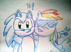 Size: 1550x1135 | Tagged: safe, artist:chikisxsxs210, derpibooru import, rainbow dash, pegasus, pony, crossover, sonic the hedgehog, sonic the hedgehog (series), sunglasses, traditional art