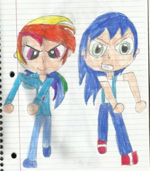 Size: 1577x1795 | Tagged: safe, artist:ariavampirerose7, derpibooru import, rainbow dash, human, crossover, humanized, lined paper, sonic the hedgehog, sonic the hedgehog (series), traditional art