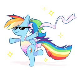 Size: 1000x1000 | Tagged: safe, artist:milkii-ways, rainbow dash, pegasus, pony, alternate hairstyle, ballerina, gymnast, gymnastics, leotard, ponytail, rainbow dash always dresses in style, rhythmic gymnastics, ribbon, solo, sunglasses, swag