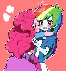 Size: 939x1020 | Tagged: dead source, safe, artist:lotte, derpibooru import, pinkie pie, rainbow dash, equestria girls, female, humanized, imminent kissing, lesbian, pinkiedash, shipping