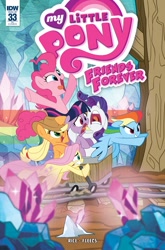 Size: 1054x1600 | Tagged: safe, artist:nanook123, derpibooru import, idw, applejack, fluttershy, pinkie pie, rainbow dash, rarity, twilight sparkle, earth pony, pegasus, pony, unicorn, spoiler:comic, spoiler:comicff33, cover, crystal, female, mane six, mare, mine, minecart