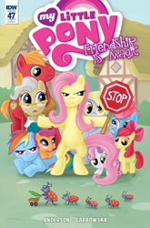 Size: 1054x1600 | Tagged: safe, artist:lupi mgginty, derpibooru import, idw, apple bloom, big macintosh, cup cake, derpy hooves, fluttershy, mayor mare, rainbow dash, scootaloo, sweetie belle, ladybug, pegasus, pony, spoiler:comic, spoiler:comic47, cover, cutie mark crusaders, female, male, mare, stop sign