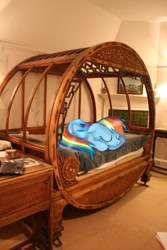 Size: 600x900 | Tagged: safe, artist:bonycasttle, artist:rainbowcrab, derpibooru import, rainbow dash, bed, irl, painting, phone, photo, ponies in real life, sleeping, solo, vector