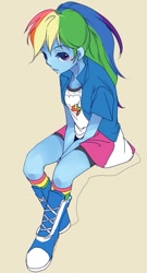 Size: 385x714 | Tagged: safe, artist:pasikon, rainbow dash, equestria girls, alternate hairstyle, ponytail, sitting, solo