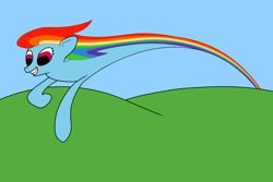 Size: 1800x1200 | Tagged: safe, artist:shade-os, rainbow dash, pegasus, pony, long pony, rainbow, solo