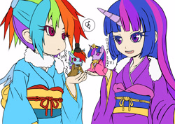 Size: 2546x1800 | Tagged: safe, artist:skyshek, rainbow dash, twilight sparkle, human, female, humanized, kimono (clothing), lesbian, shipping, twidash