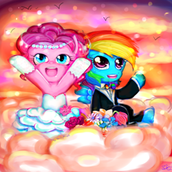 Size: 1000x1000 | Tagged: safe, artist:wendysakana, derpibooru import, pinkie pie, rainbow dash, earth pony, pegasus, pony, clothes, female, lesbian, mare, pinkiedash, shipping