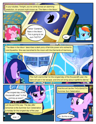 Size: 612x792 | Tagged: safe, artist:newbiespud, derpibooru import, edit, edited screencap, screencap, pinkie pie, rainbow dash, twilight sparkle, unicorn twilight, earth pony, pegasus, pony, unicorn, comic:friendship is dragons, friendship is magic, season 1, book, bookshelf, comic, eyes closed, female, horn, mare, open mouth, screencap comic