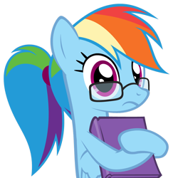 Size: 976x975 | Tagged: safe, artist:zacatron94, part of a set, rainbow dash, pegasus, pony, adorkable, alternate hairstyle, book, cute, dashabetes, dork, egghead, female, glasses, mare, nerd pony, ponytail, rainbow dork, simple background, solo, transparent background, vector