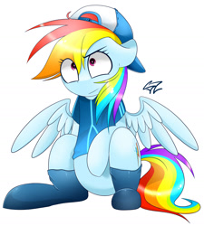 Size: 1583x1760 | Tagged: safe, artist:php69, derpibooru import, rainbow dash, pegasus, pony, cap, clothes, hat, socks, solo