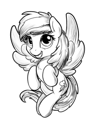 Size: 1200x1600 | Tagged: safe, artist:viwrastupr, derpibooru import, part of a set, rainbow dash, pegasus, pony, flying, grayscale, happy, monochrome, smiling, solo